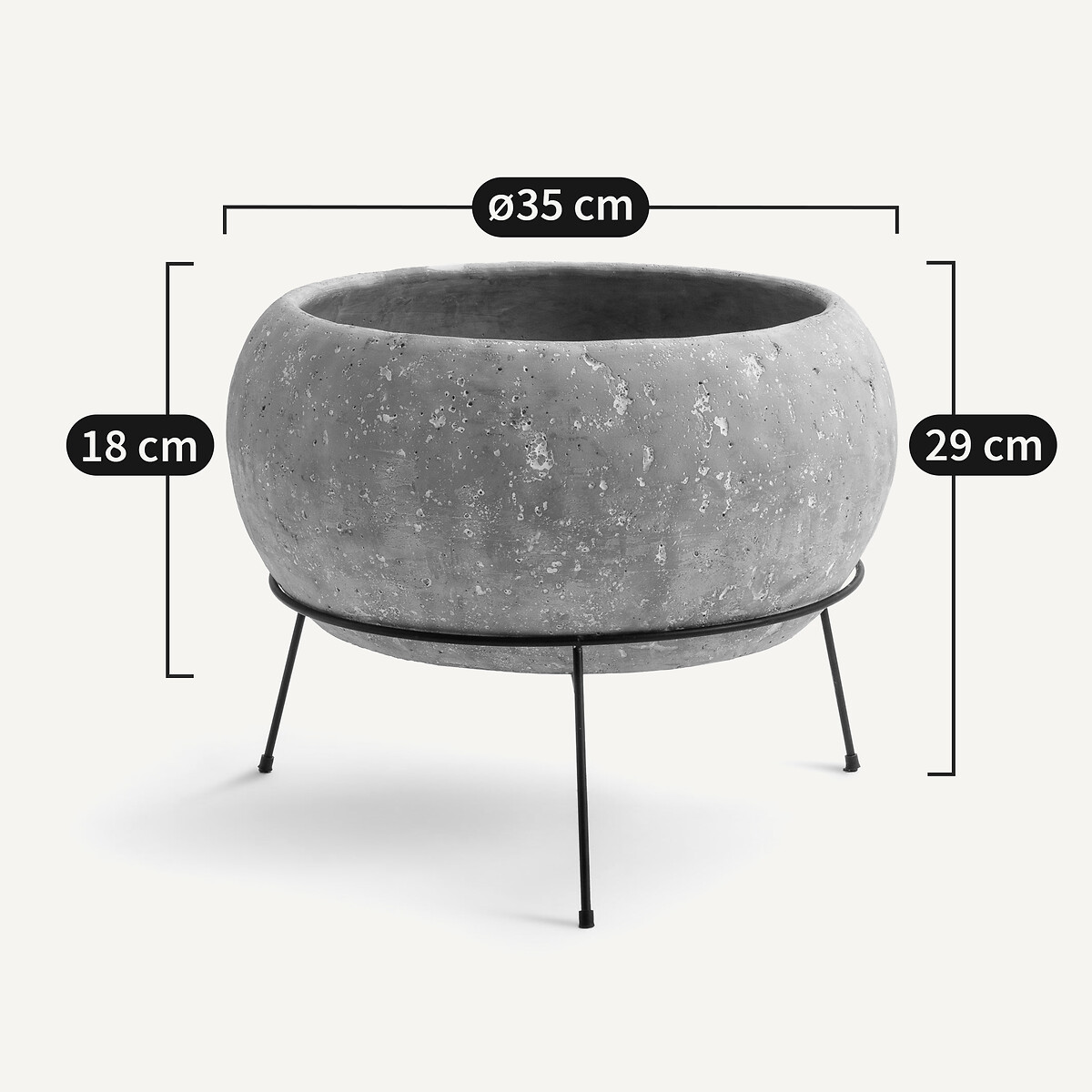Cache-pot ciment ø35 x H29 cm Ollam gris, AM.PM
