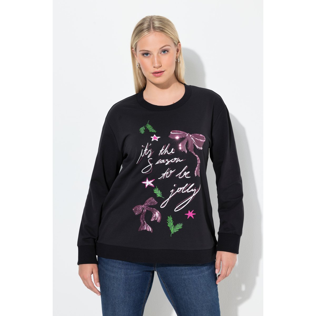 Sweat-shirt de Noël avec nœud noir, ULLA POPKEN