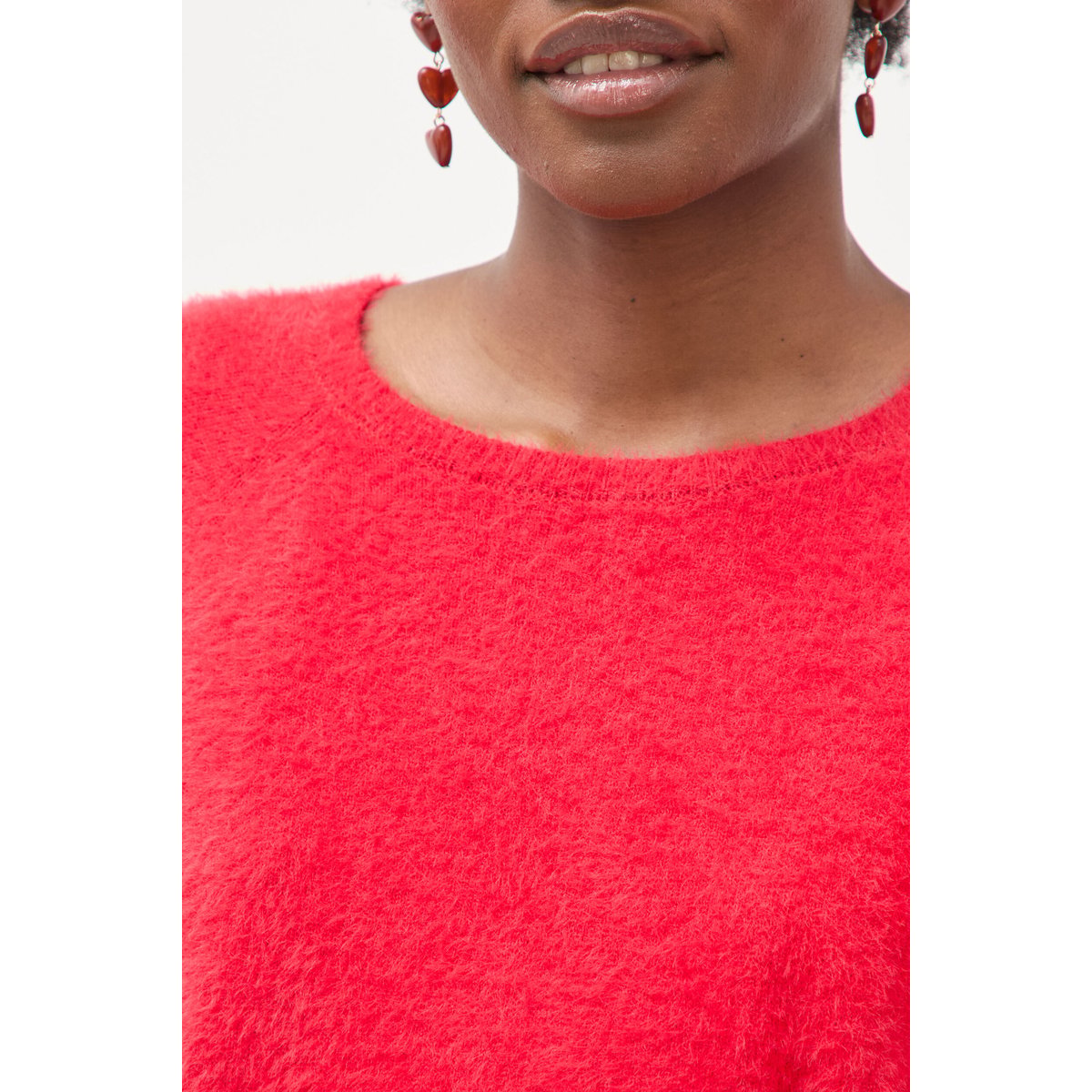 Pull droit manches 3/4 col rond rouge, BONOBO