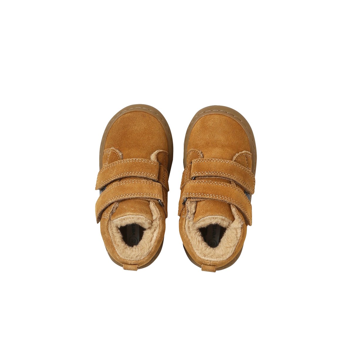 Baskets bébé cuir à scratchs camel, VERTBAUDET