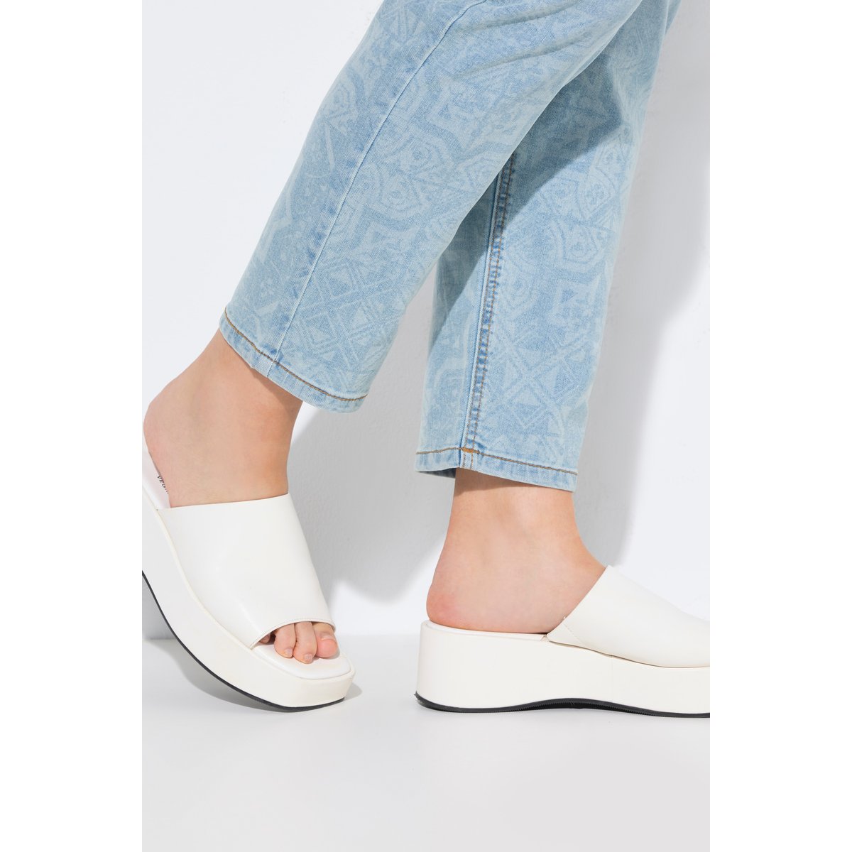 Jean Mom 5 poches, imprimé laser bleu clair, ULLA POPKEN