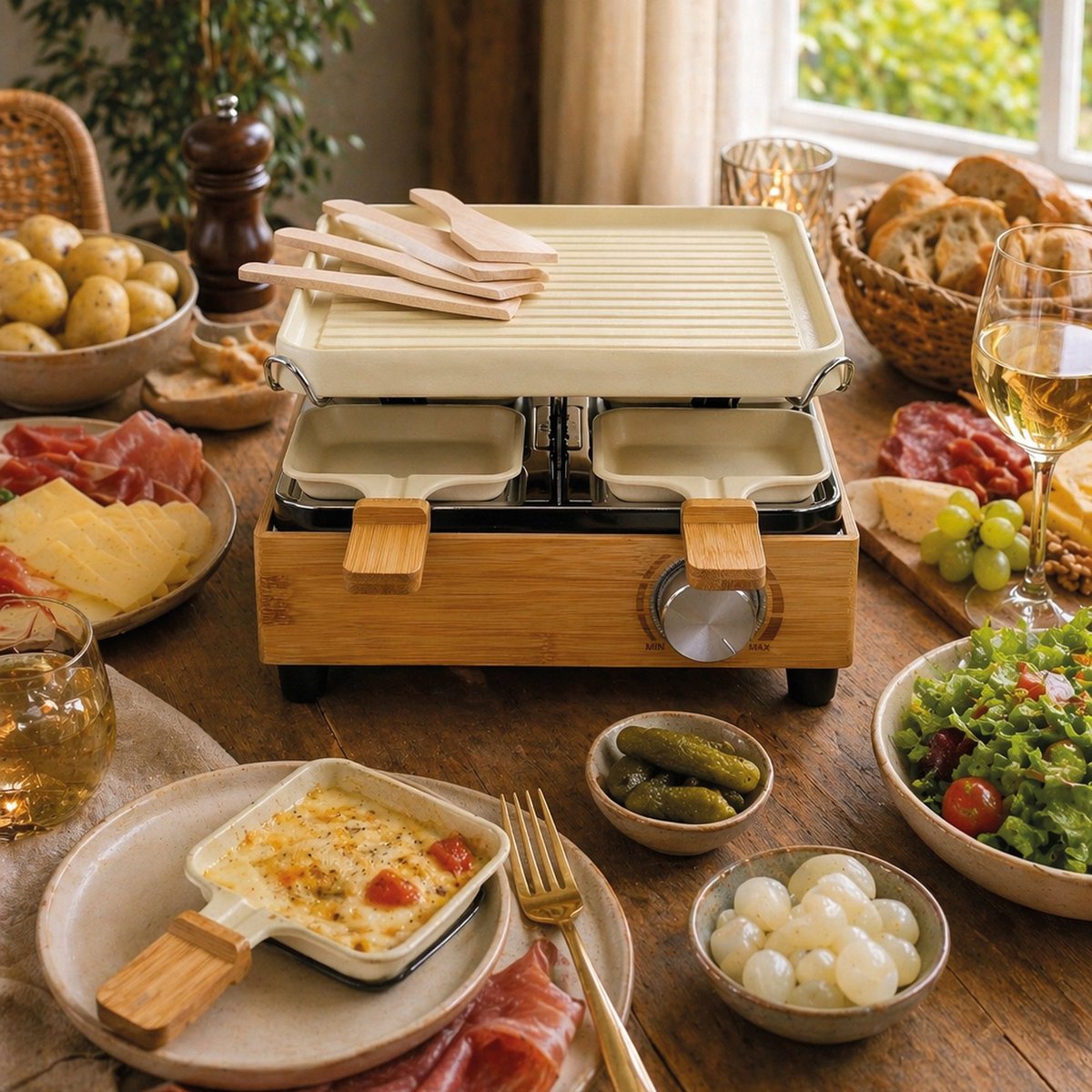 Appareil à raclette 4 personnes beige-naturel-noir, MENASTYL