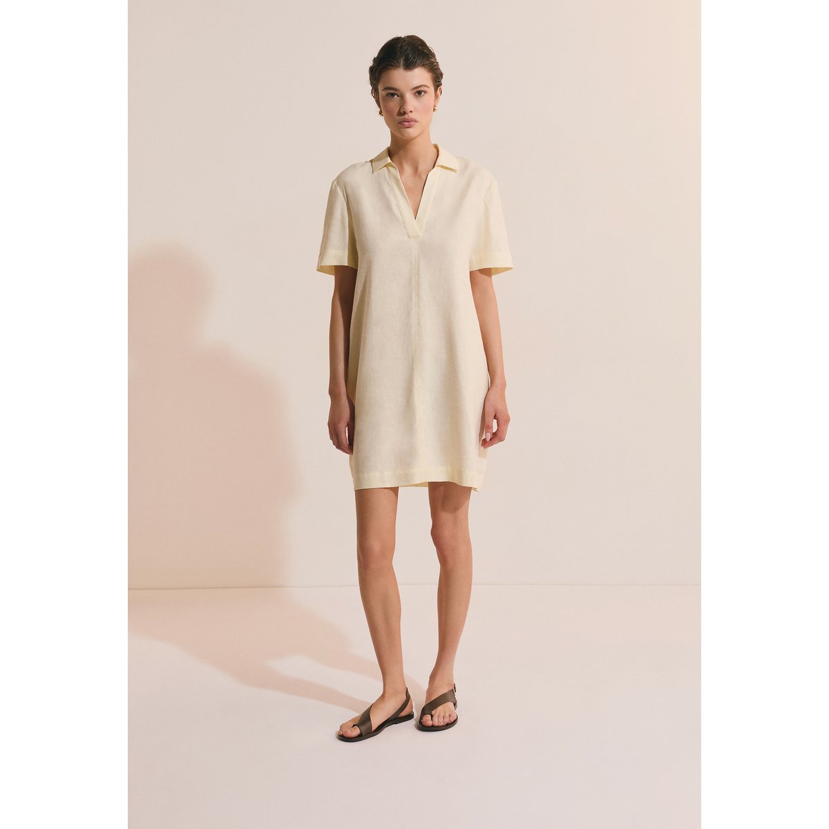 Robe courte en lin mélangé BOLIVIO jaune pale, ETAM