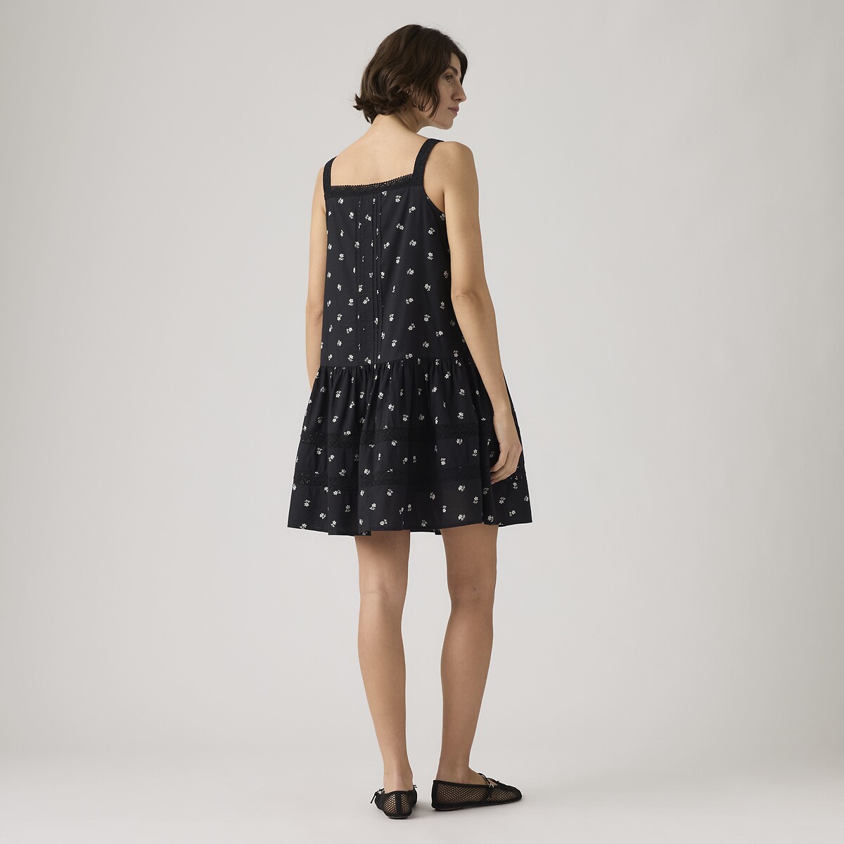 Vestido corto de tirantes, estampado floral estampado flores fondo negro, LEVI'S