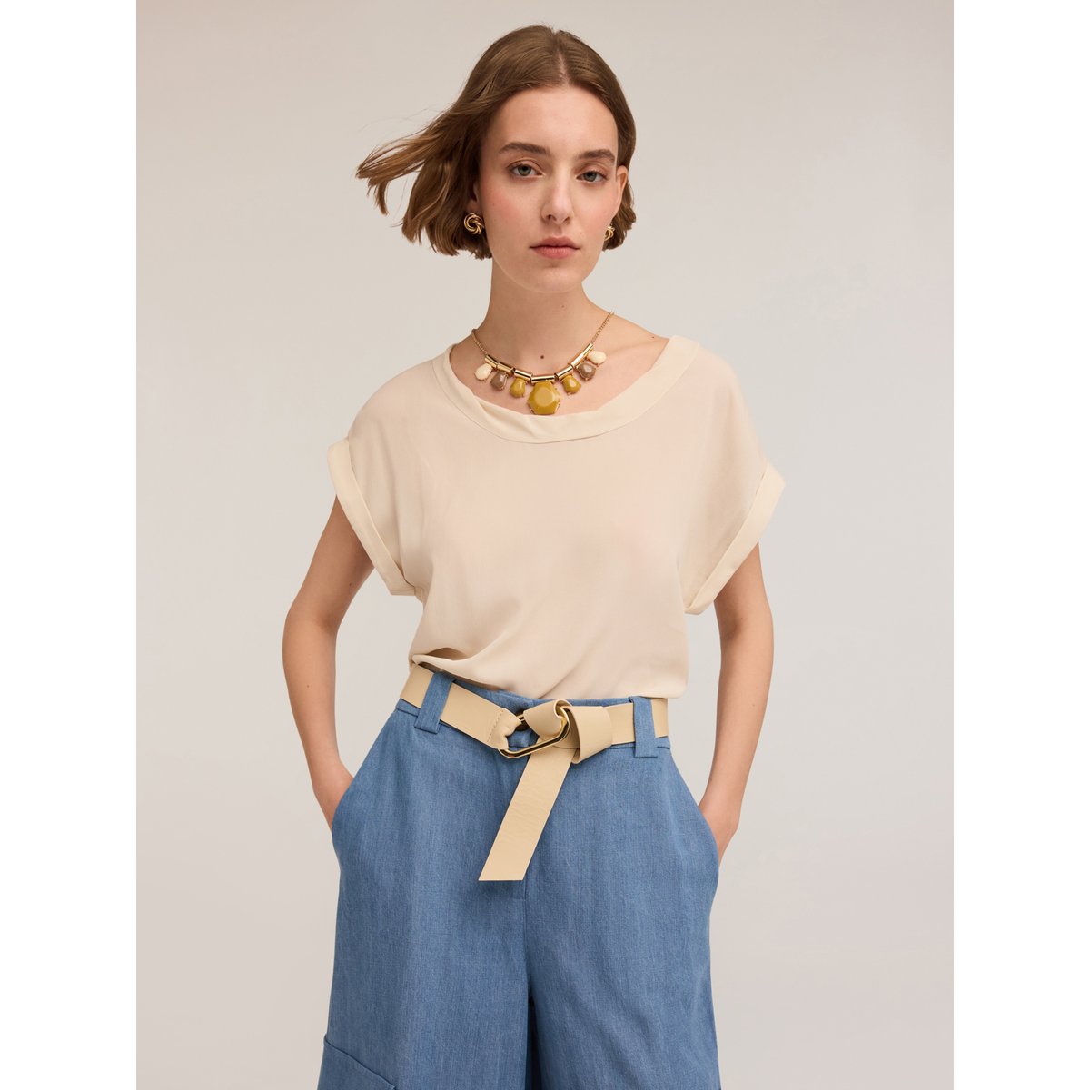 Blouse à bord torsadé blanc, MOTIVI
