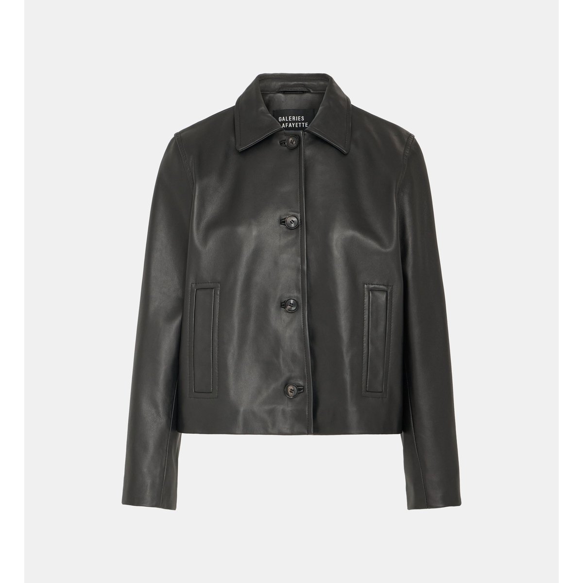 Blouson droit dakota cuir noir, GALERIES LAFAYETTE