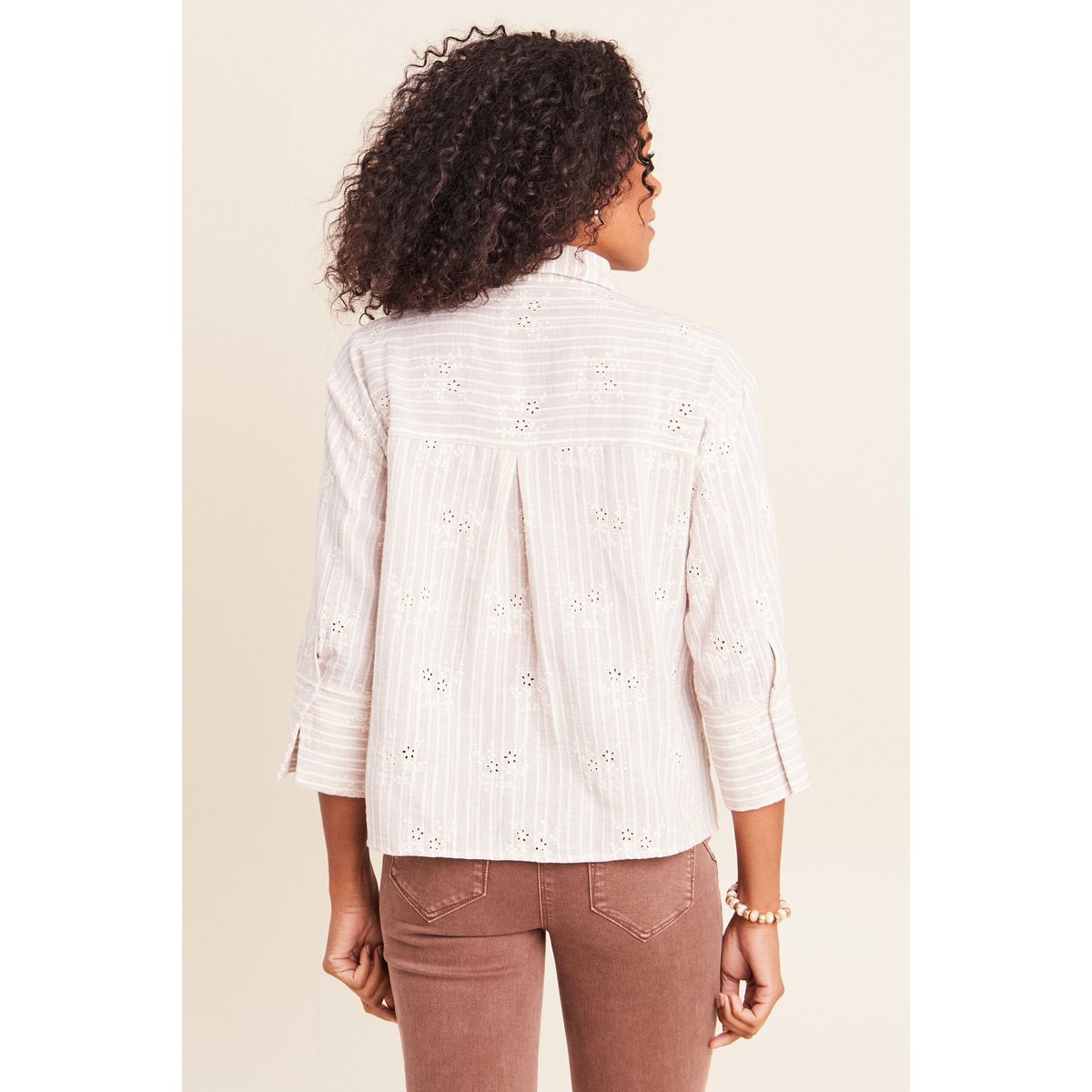 Chemise ample courte avec broderie marron chocolat, BREAL