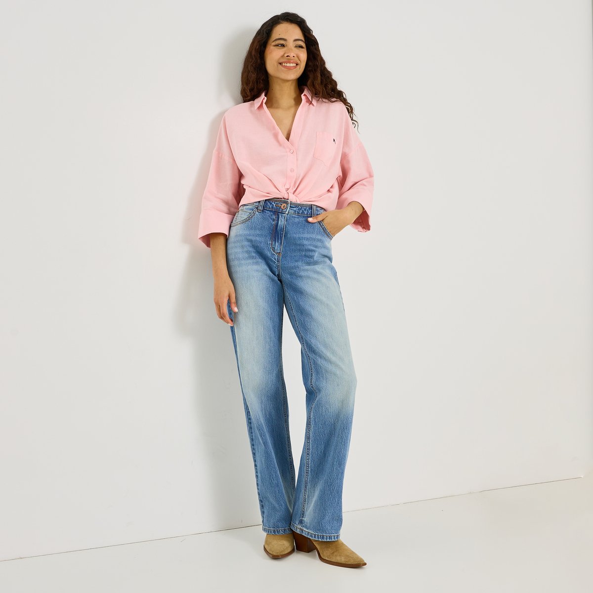 Chemise détail broderie rose, GRAIN DE MALICE