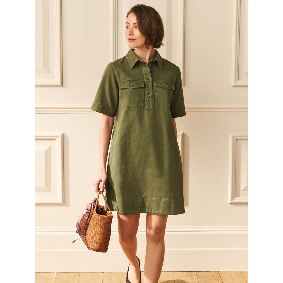 Robe chemise courte utilitaire vert sauge lavé, NEXT