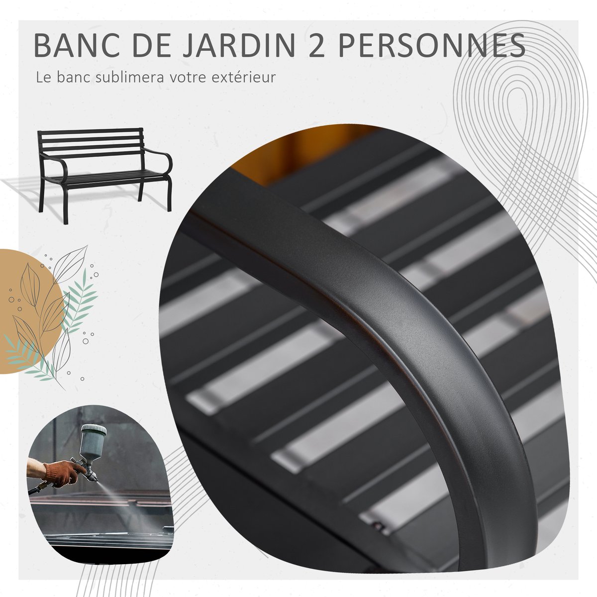 Banc de jardin Métal Noir noir, OUTSUNNY