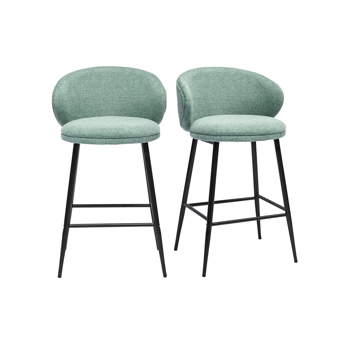 Tabourets de bar design en tissu effet velours texturé vert céladon et métal noir (lot de 2) ROSALIE vert lagon, MILIBOO