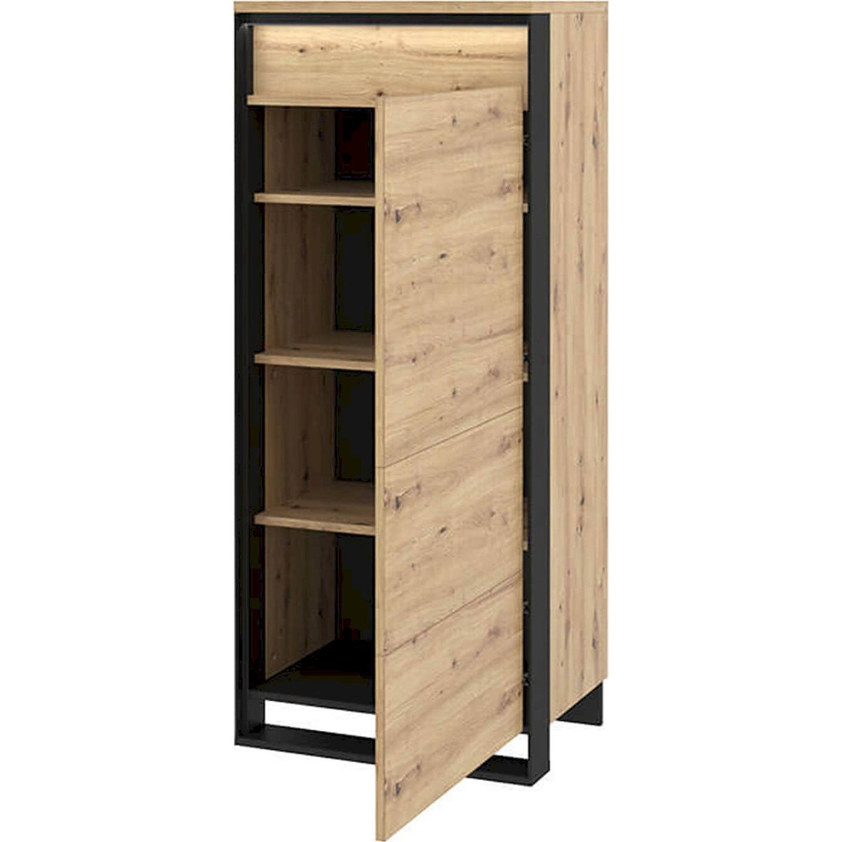 Commode étroite en bois collection QUANT chêne artisan et noir, RECOLLECTION