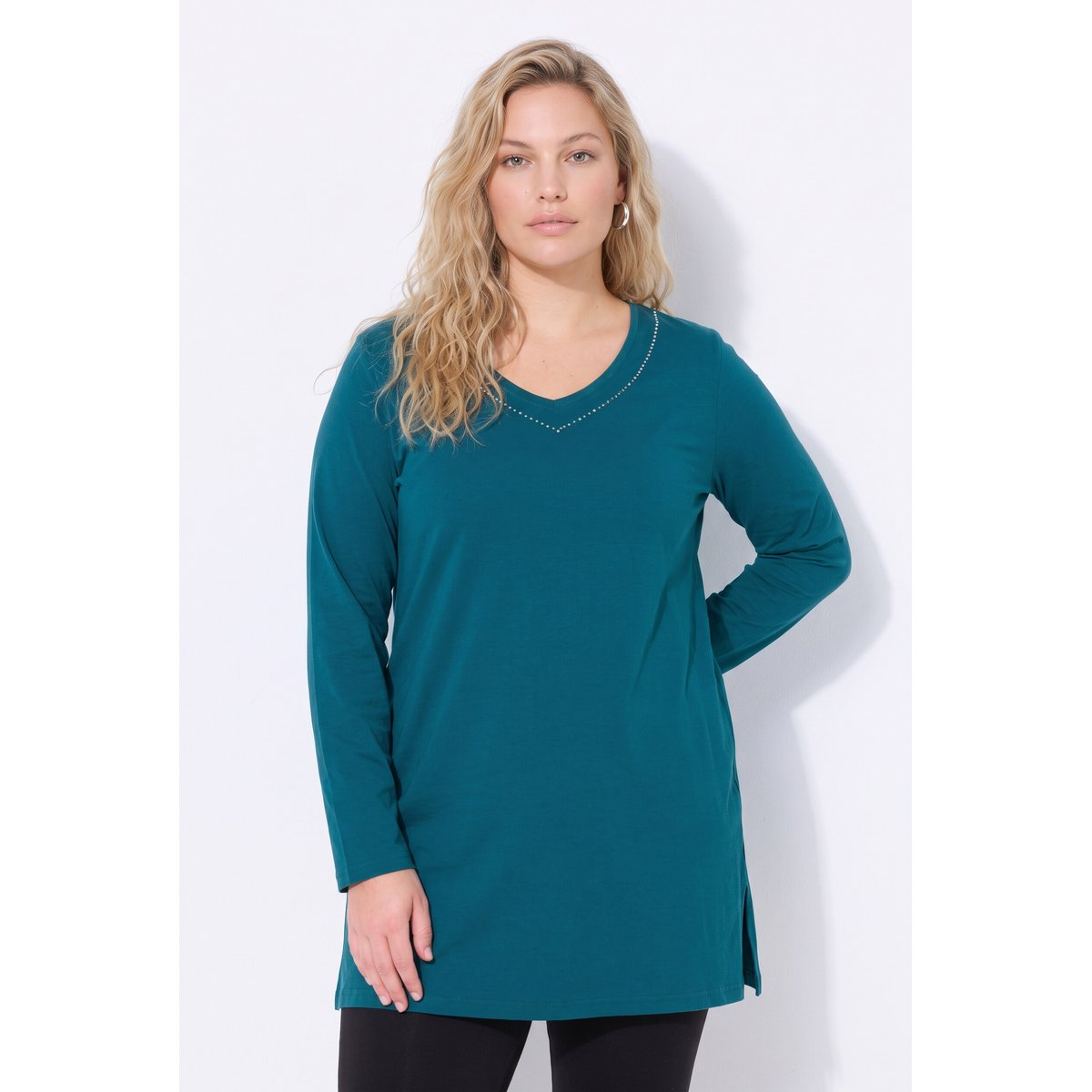 T-shirt avec strass fantaisie vert pétrole, ULLA POPKEN