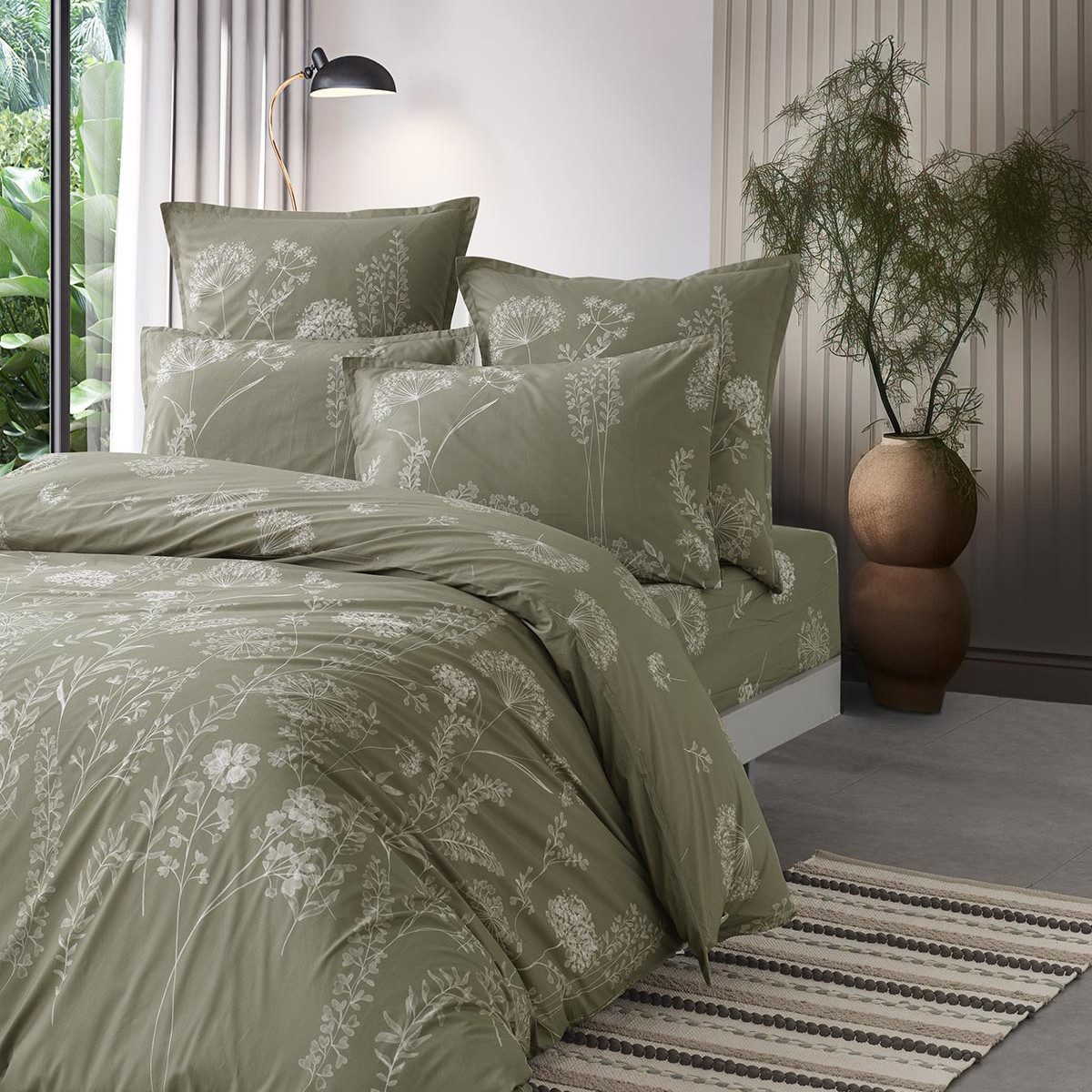 Drap housse en percale de coton bonnet 30 cm MERY sauge, SENSEI MAISON