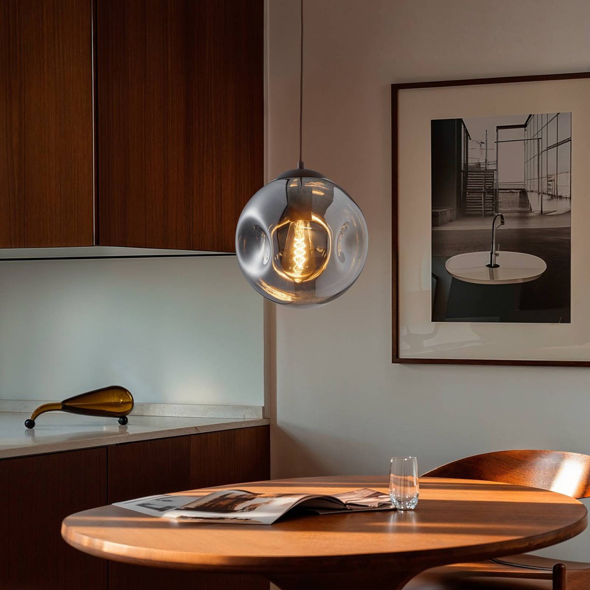 Suspension en verre design, Valentina gris fumé, café, LINDBY