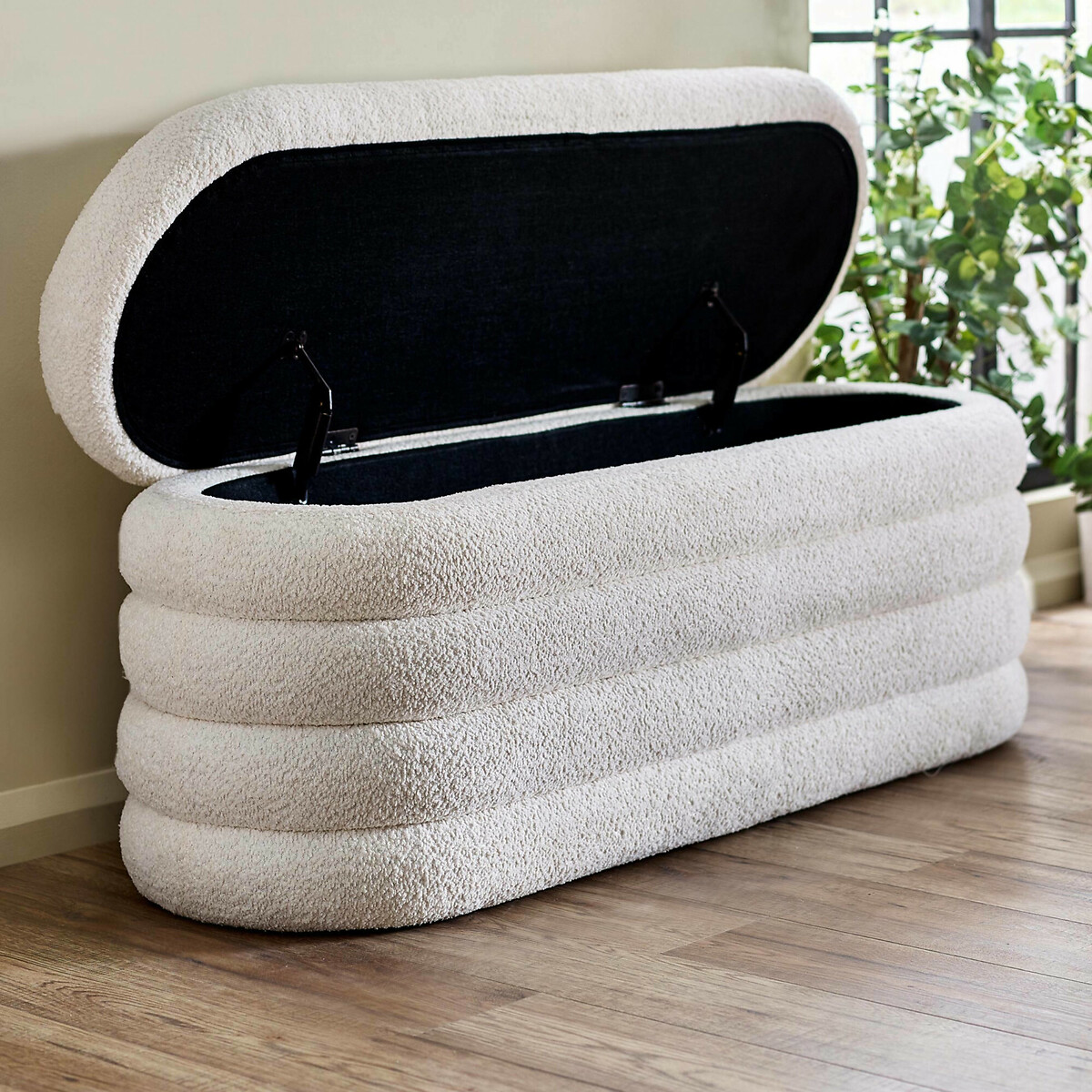 Celes Bouclé Curve Ottoman Storage Bench ivory, SO'HOME