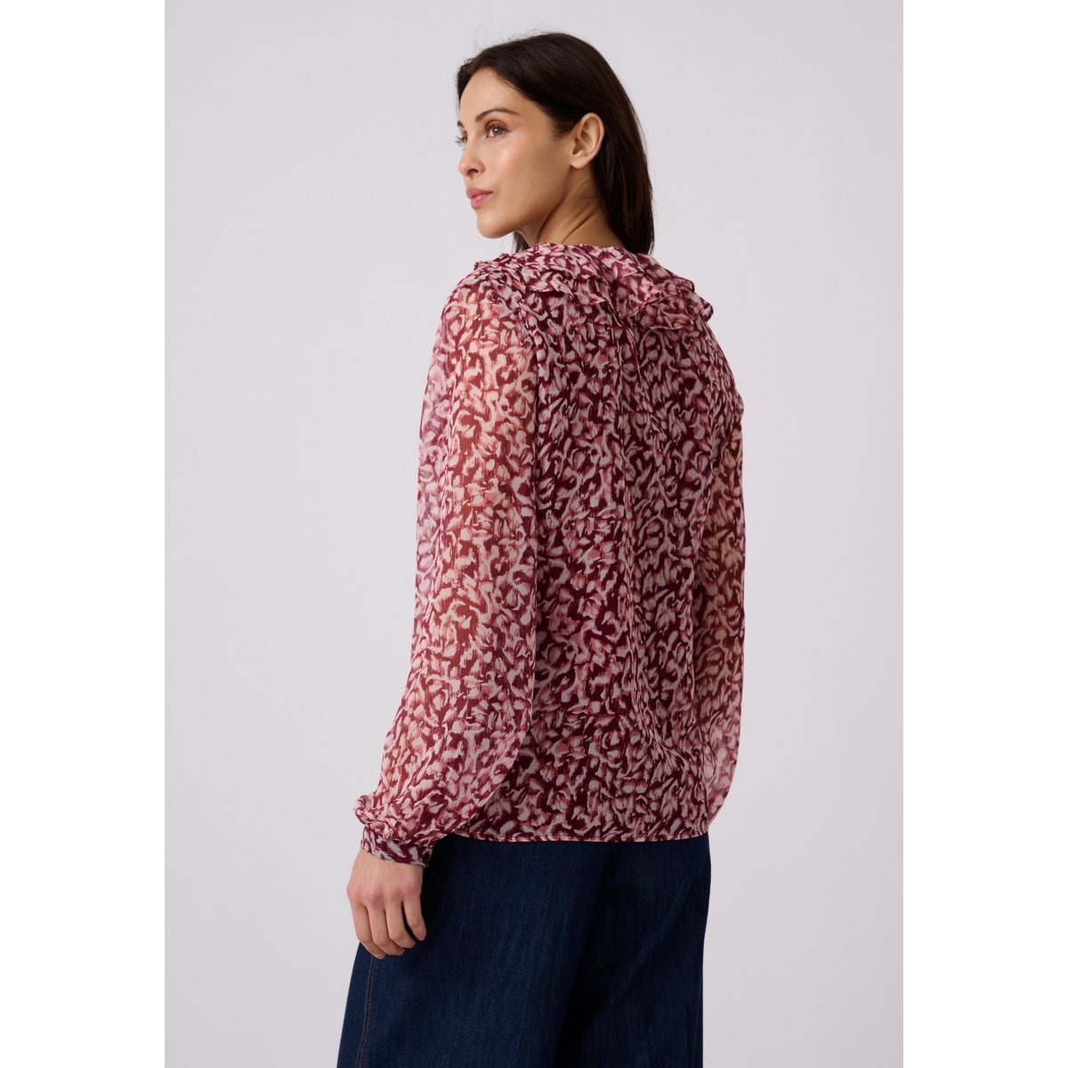 Blouse voile imprimé tachiste rouge bordeaux imp., DAMART