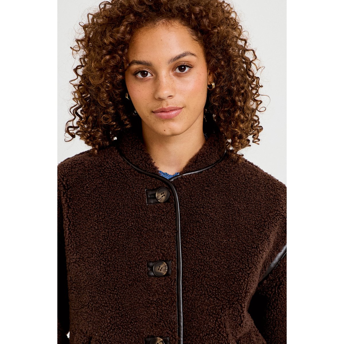 Veste effet polaire manches longues marron foncé, CACHE CACHE