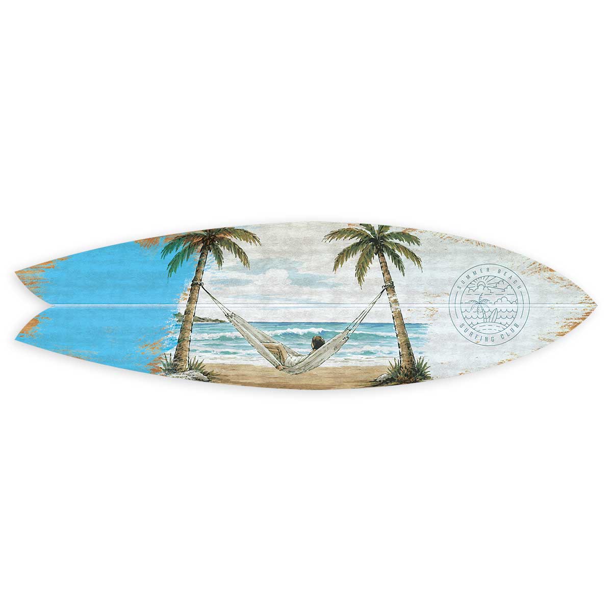 Planche de surf deco Sieste sous les cocotiers tableau alu dibond, HEXOA