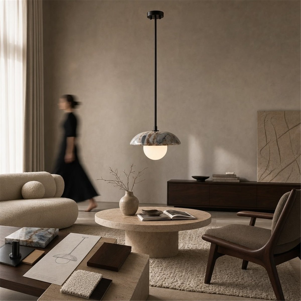 Lampe d'architecte en métal et marbre noir et marbre gris, RECOLLECTION