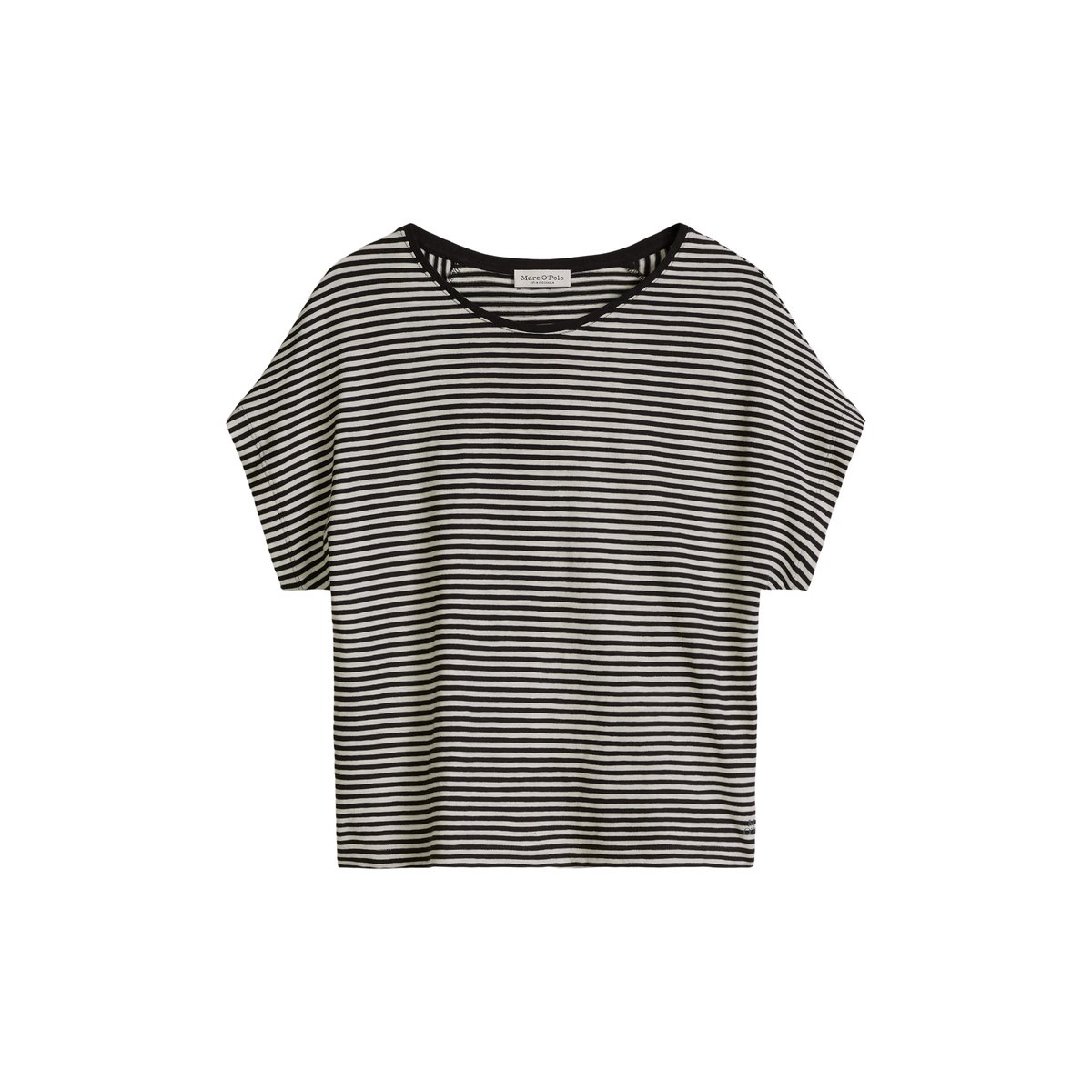 T-shirt rayé régulier en jersey simple de coton noir, MARC O'POLO