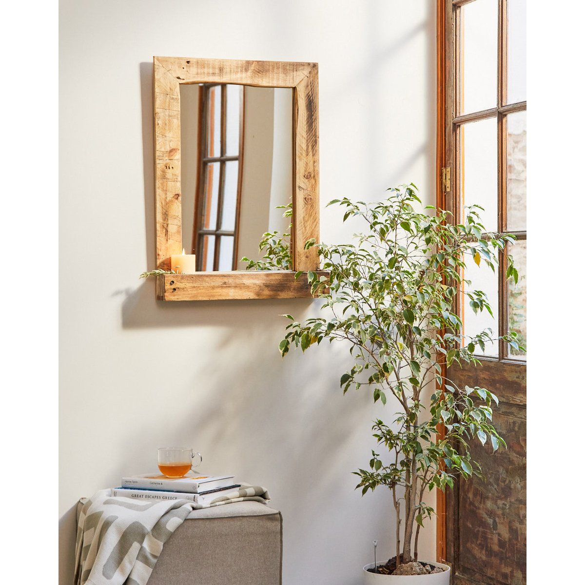 Miroir en bois récupéré avec étagère intégrée récupéré, AUTRE TON