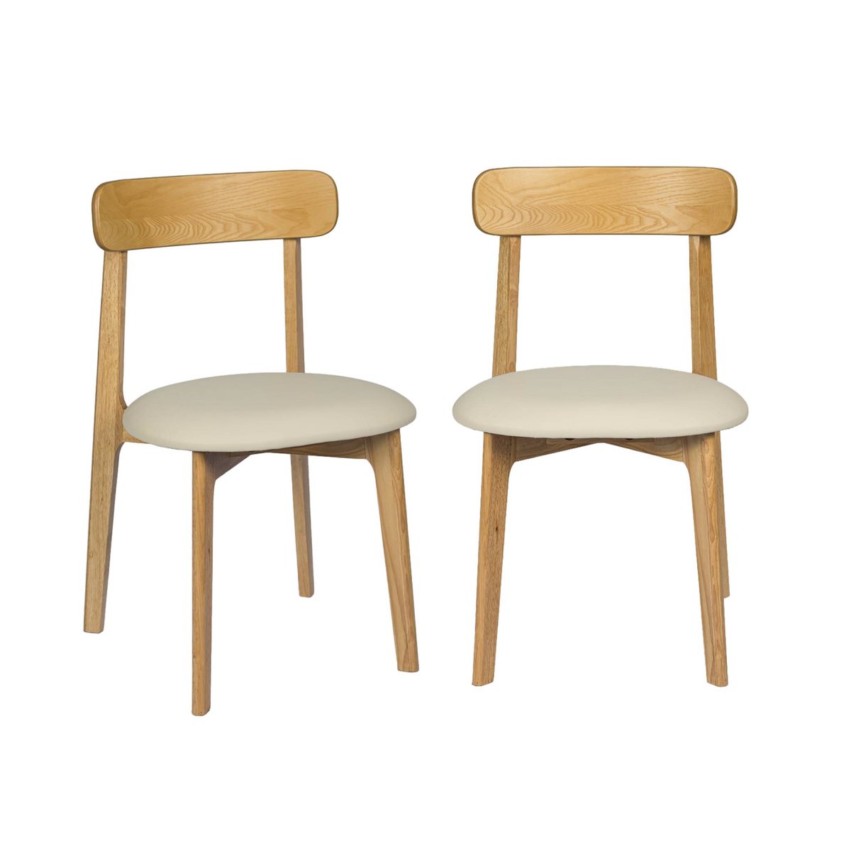 Chaise vintage bois d'hévéa et simili cuir (lot de 2) VICTOIRE naturel, SWEEEK