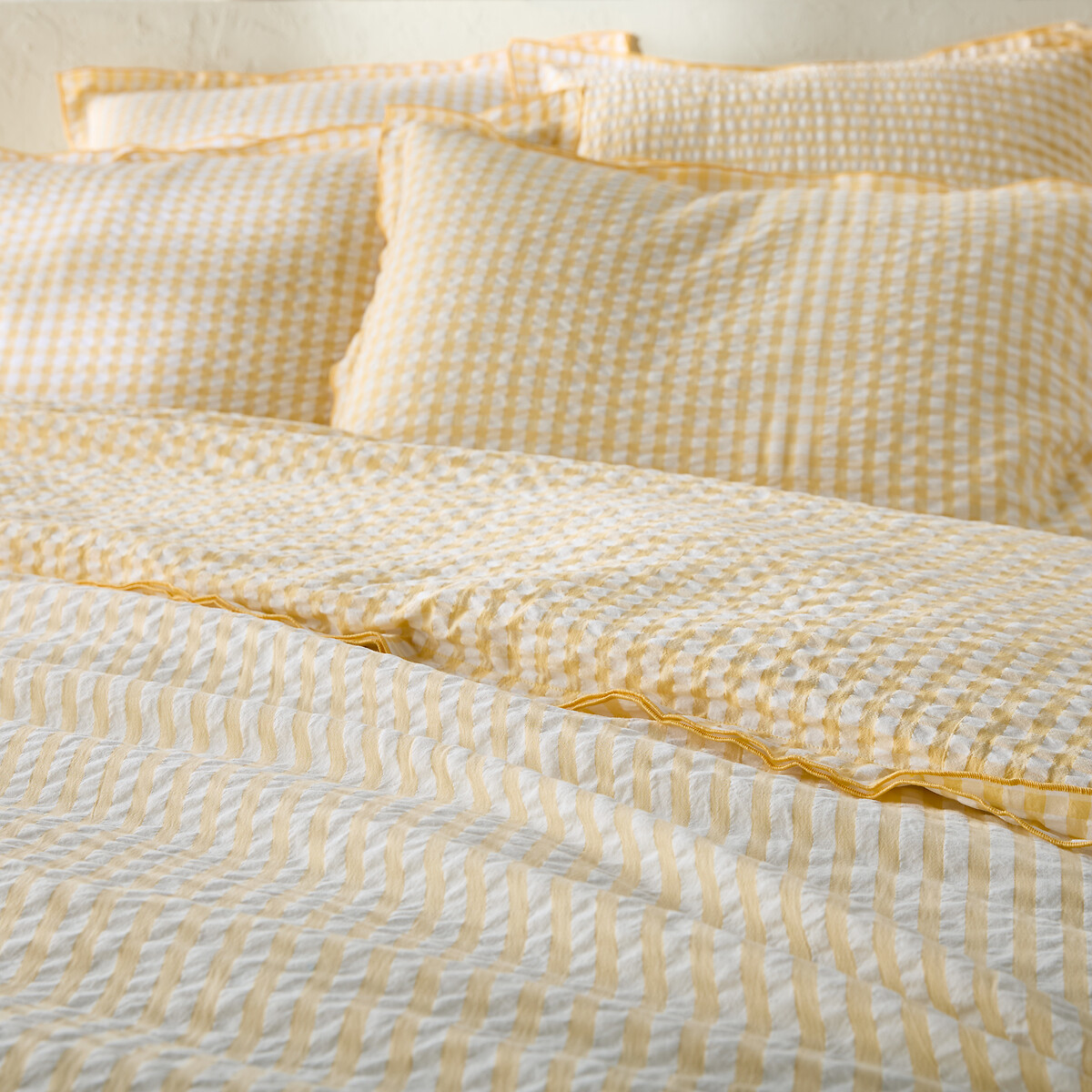Housse de couette coton seersucker, COTTAGE JAUNE jaune, LA REDOUTE INTERIEURS