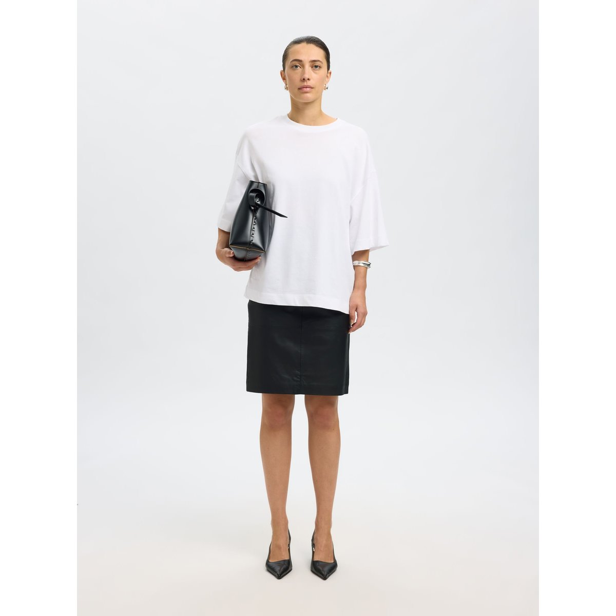 Jupe En Cuir Taille haute black, SELECTED