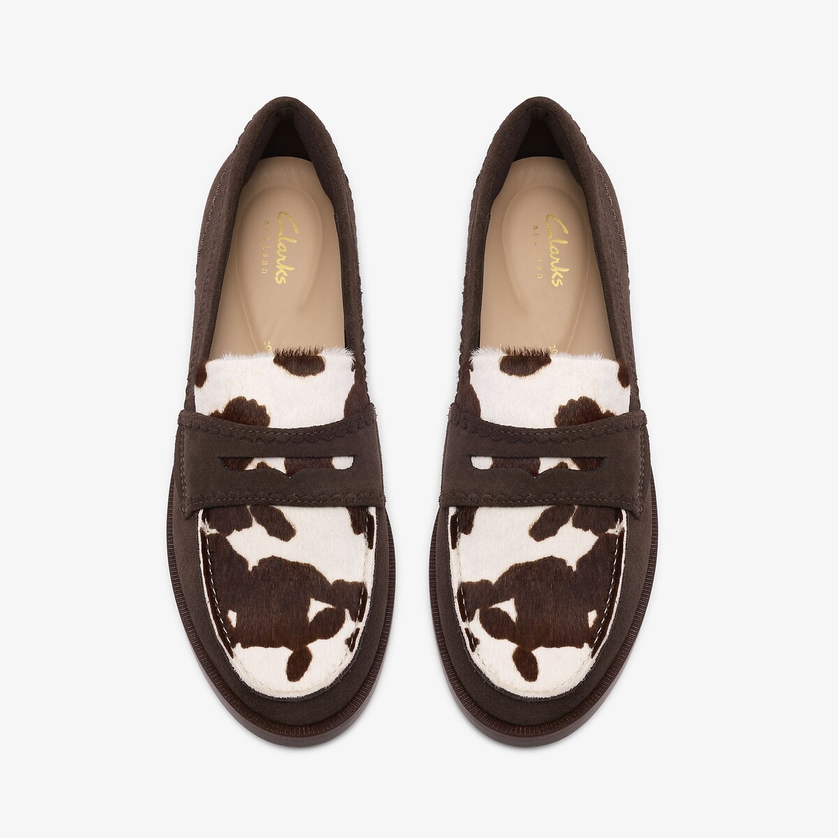 Leren loafers, koeienmotief, TRAVEN EDGE kastanje/wit, CLARKS