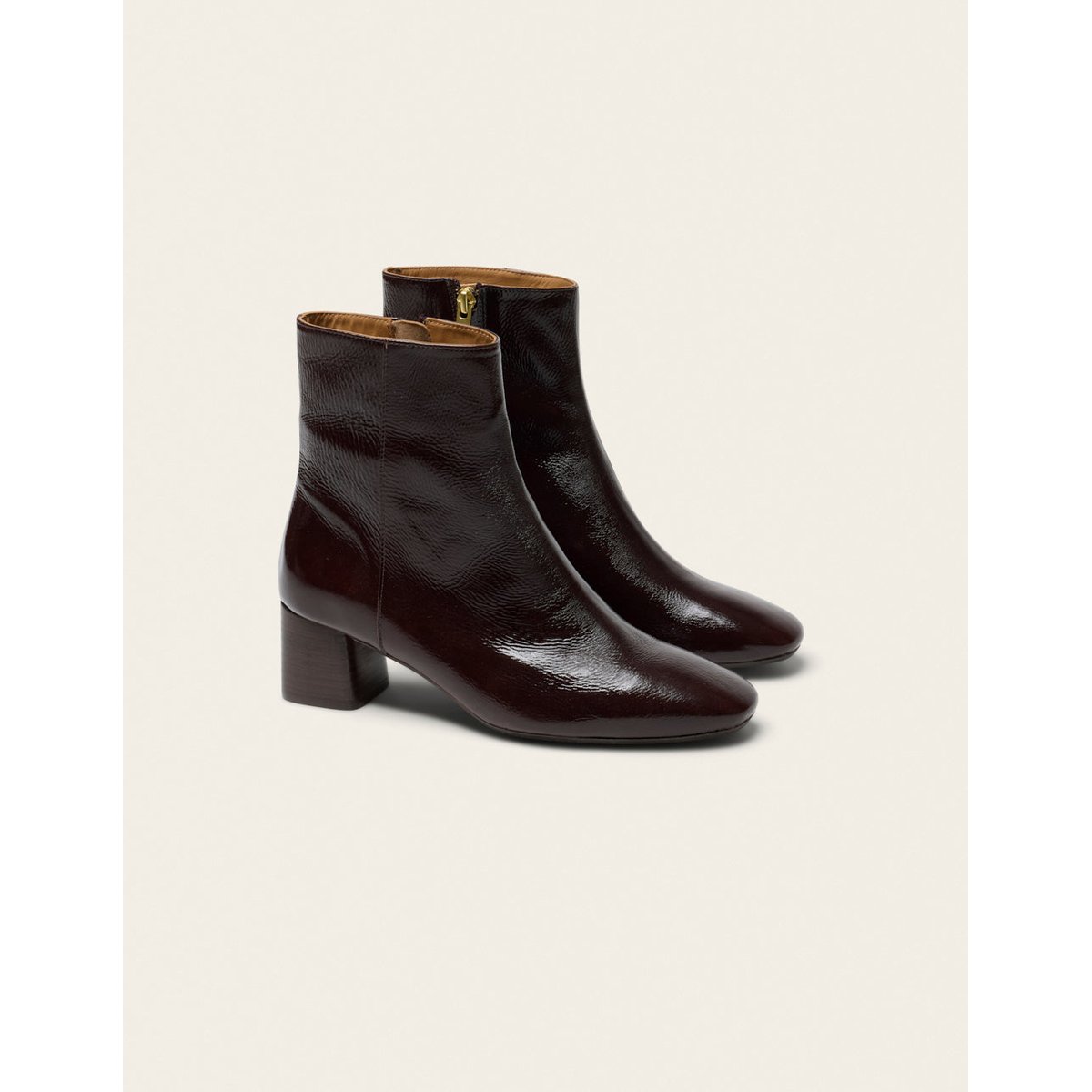 Bottines à talons VOLMA cuir plissé verni chocolat, ODAJE
