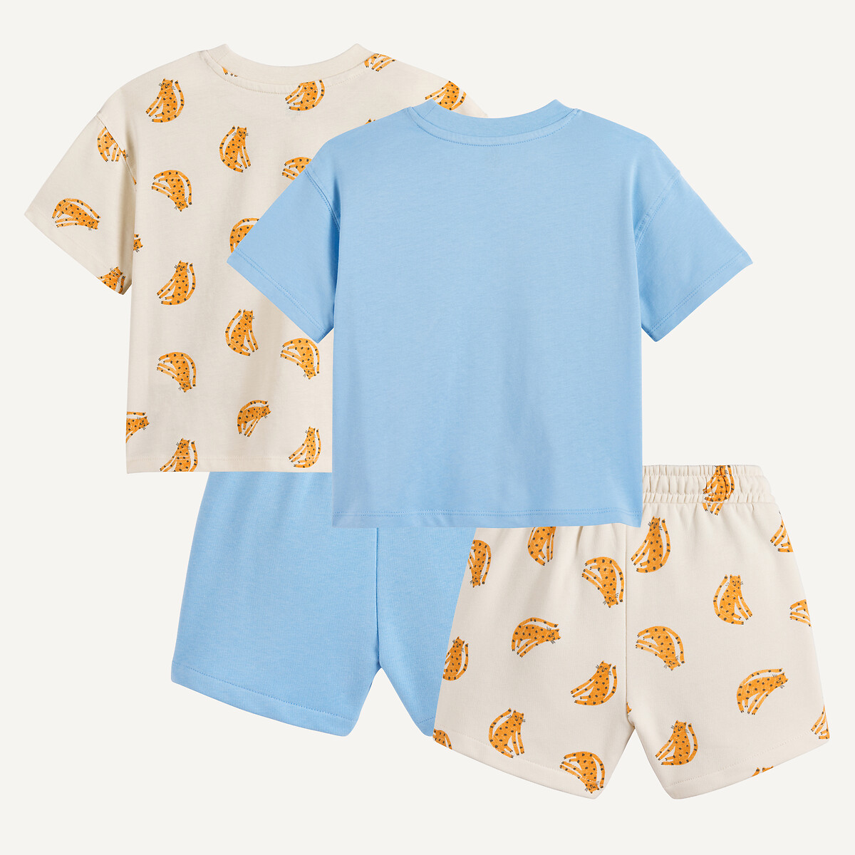 Lot de 2 ensembles 2 pièces, T-shirts et shorts, mix and match ecru + bleu, LA REDOUTE COLLECTIONS