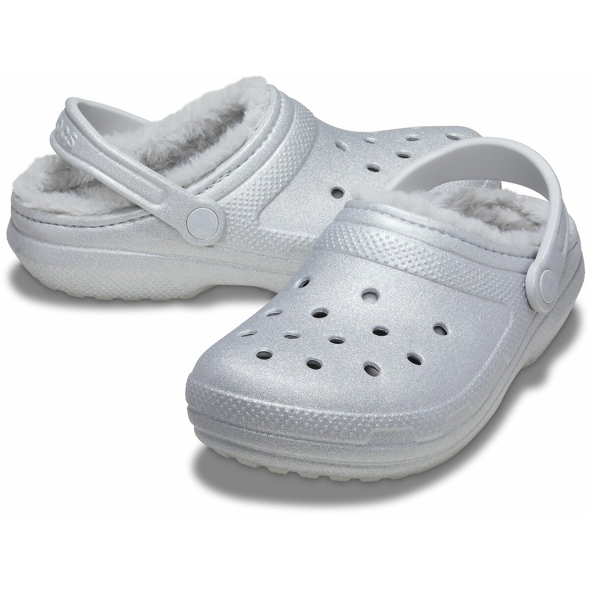 Classic Fuzz Glitter Faux Fur Lined Clogs shiny grey, CROCS