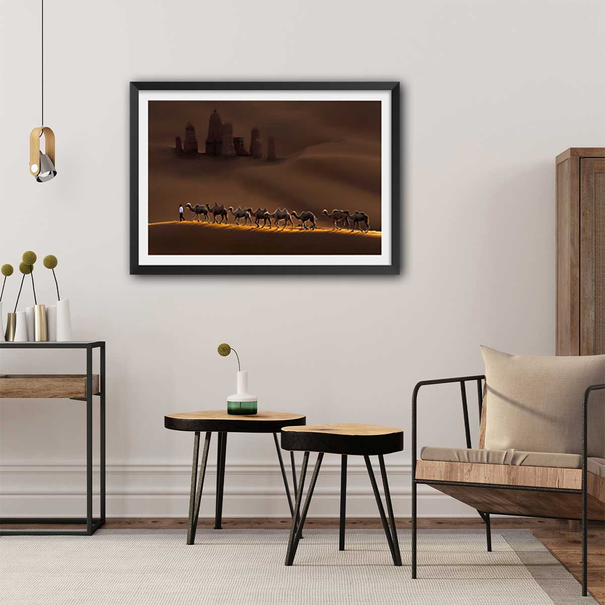 Affiche desert du Kumtag affiche + cadre en bois - noir, HEXOA