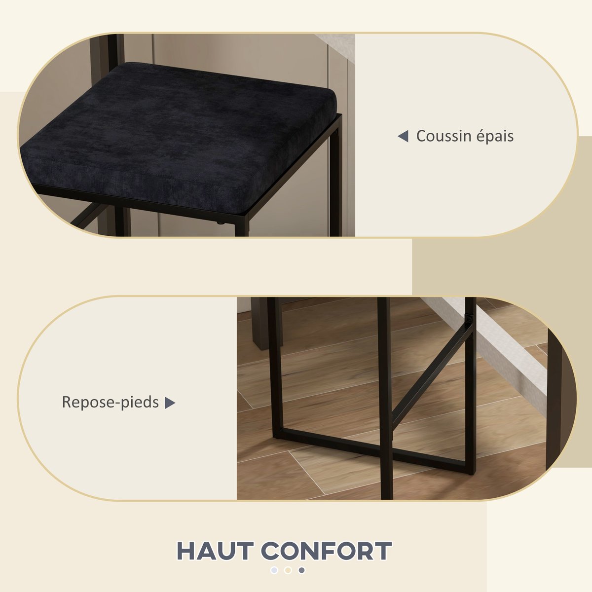Tabouret de bar Acier Noir noir, HOMCOM