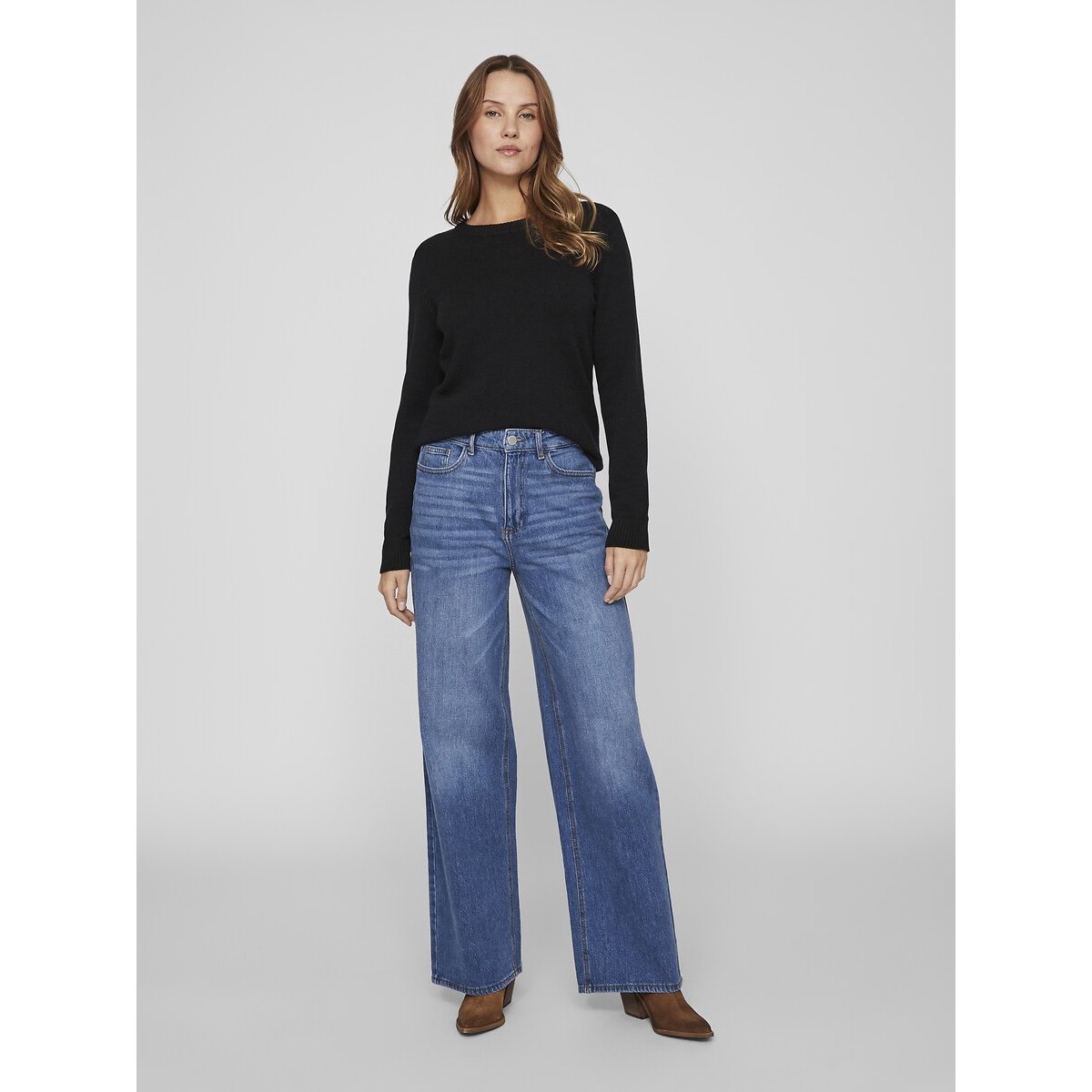 Jeans larghi, vita alta blue denim, VILA