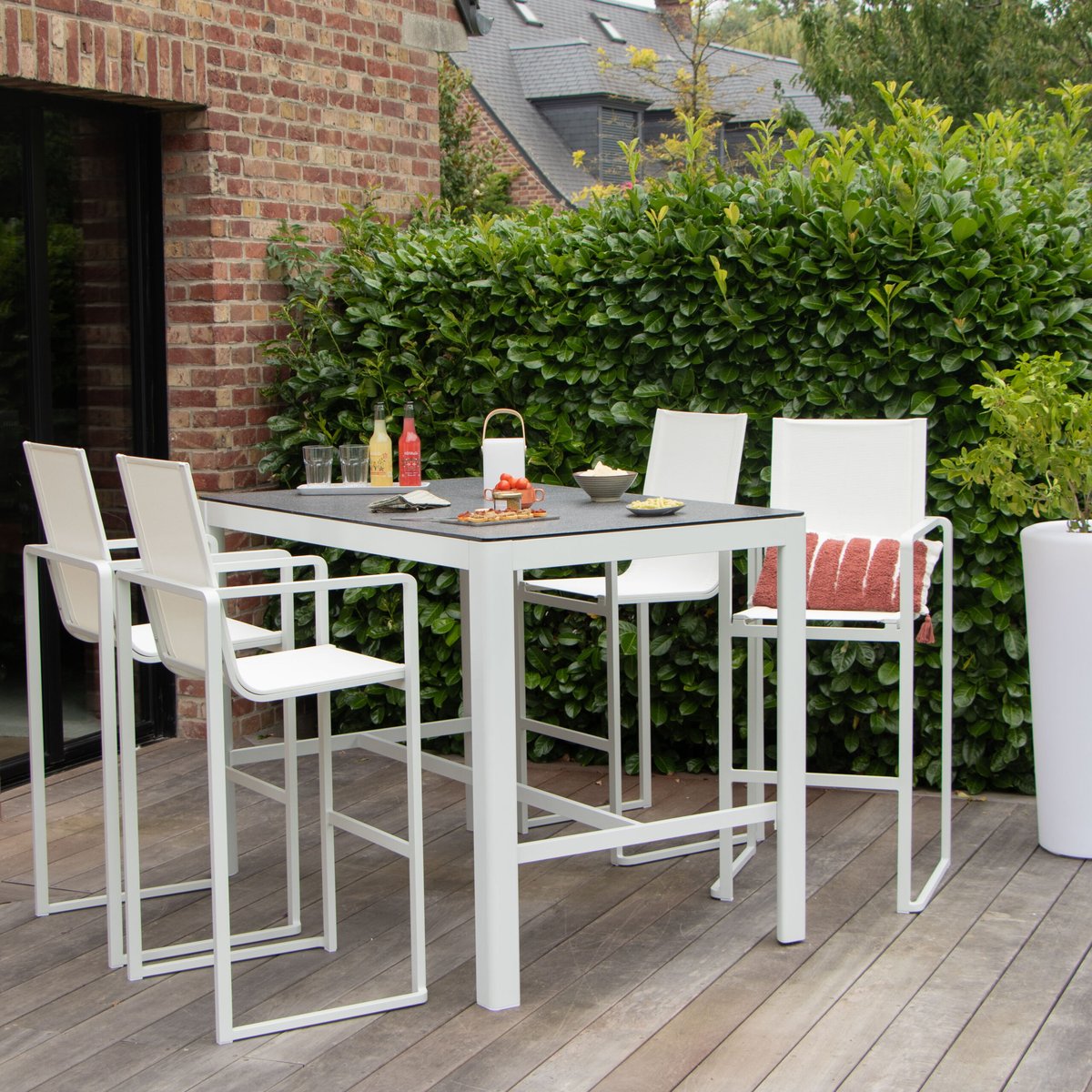 Ensemble en aluminium, 4 chaises hautes BARSET blanc, WILSA GARDEN