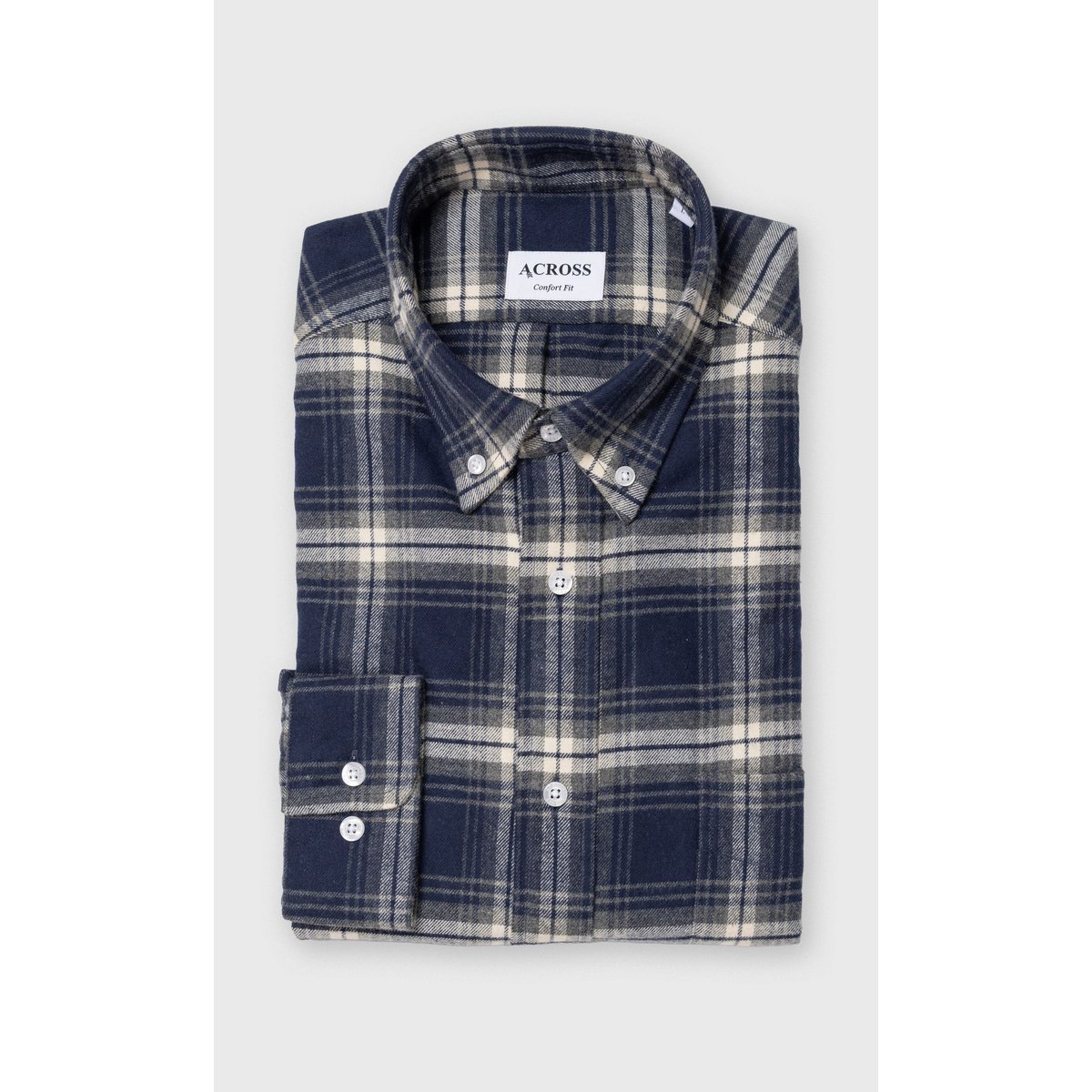 Chemise Confort fit à carreaux dégradés en flanelle e bleu marine, ACROSS
