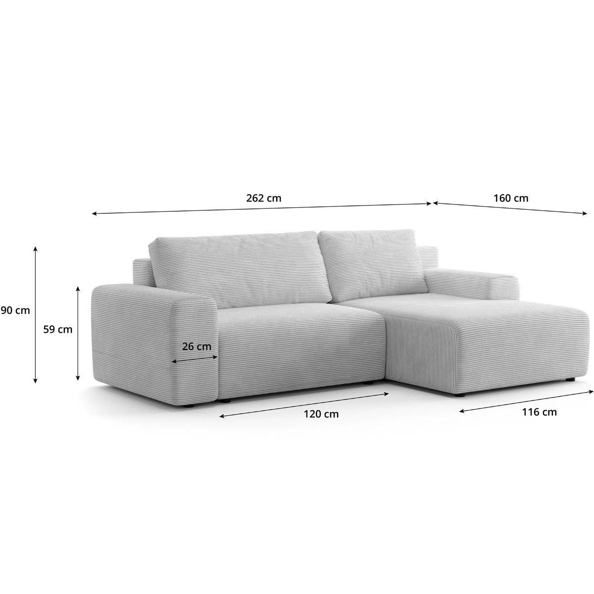 Canapé d'angle réversible convertible 5 places en velours côtelé - LUNO beige, HOMIFAB