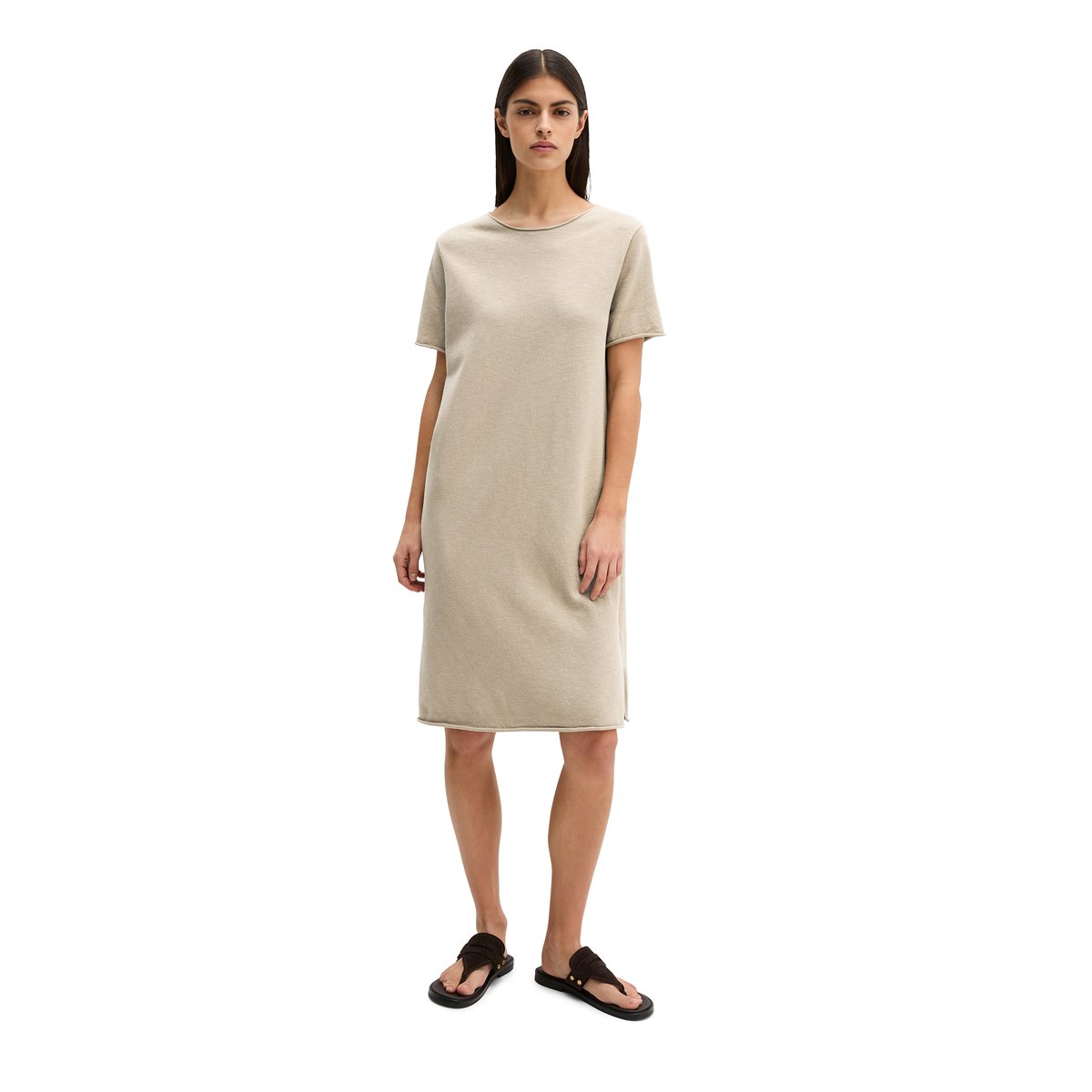 Robe en maille fine loose en mélange coton organique-lin marron, MARC O'POLO