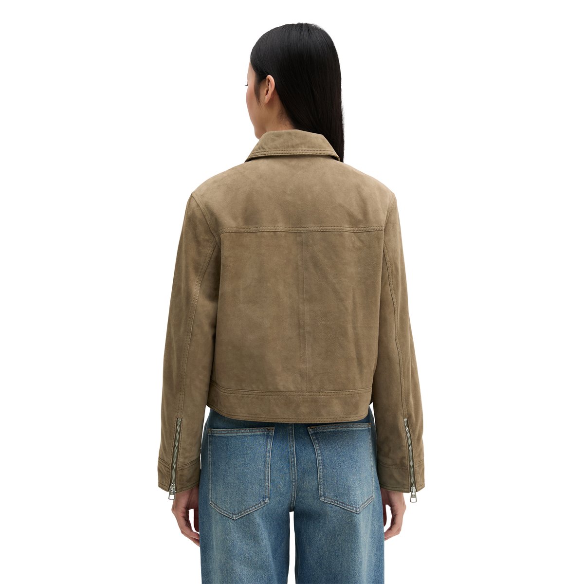 Blouson en daim, coupe régulière en cuir de chèvre velours souple marron, MARC O'POLO
