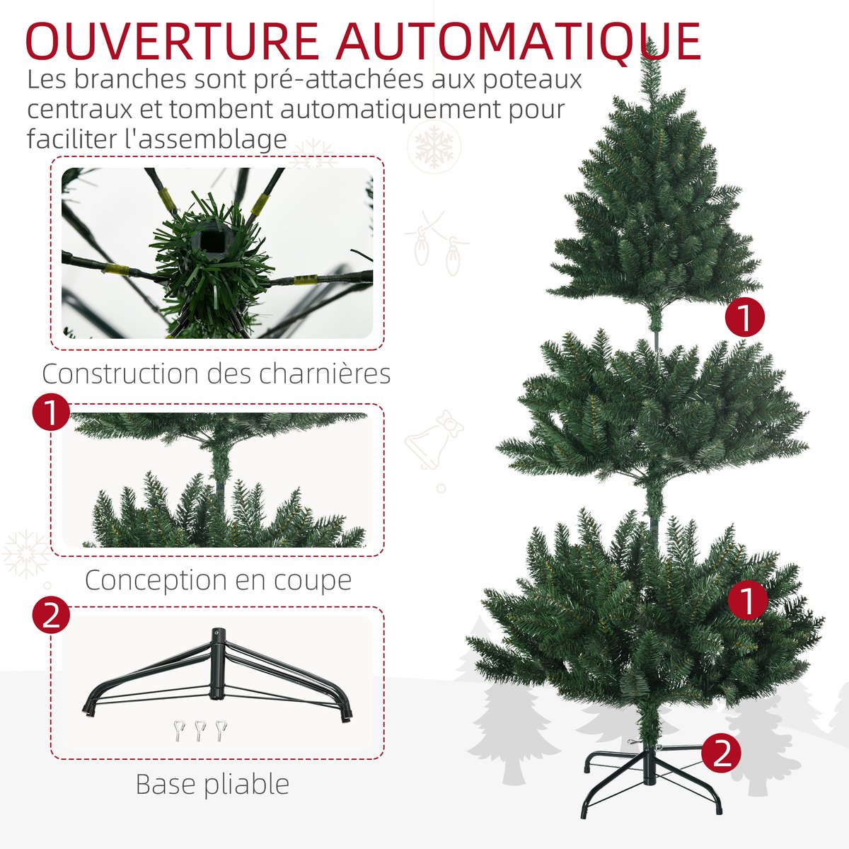 Sapin de Noël Plastique Vert vert, HOMCOM