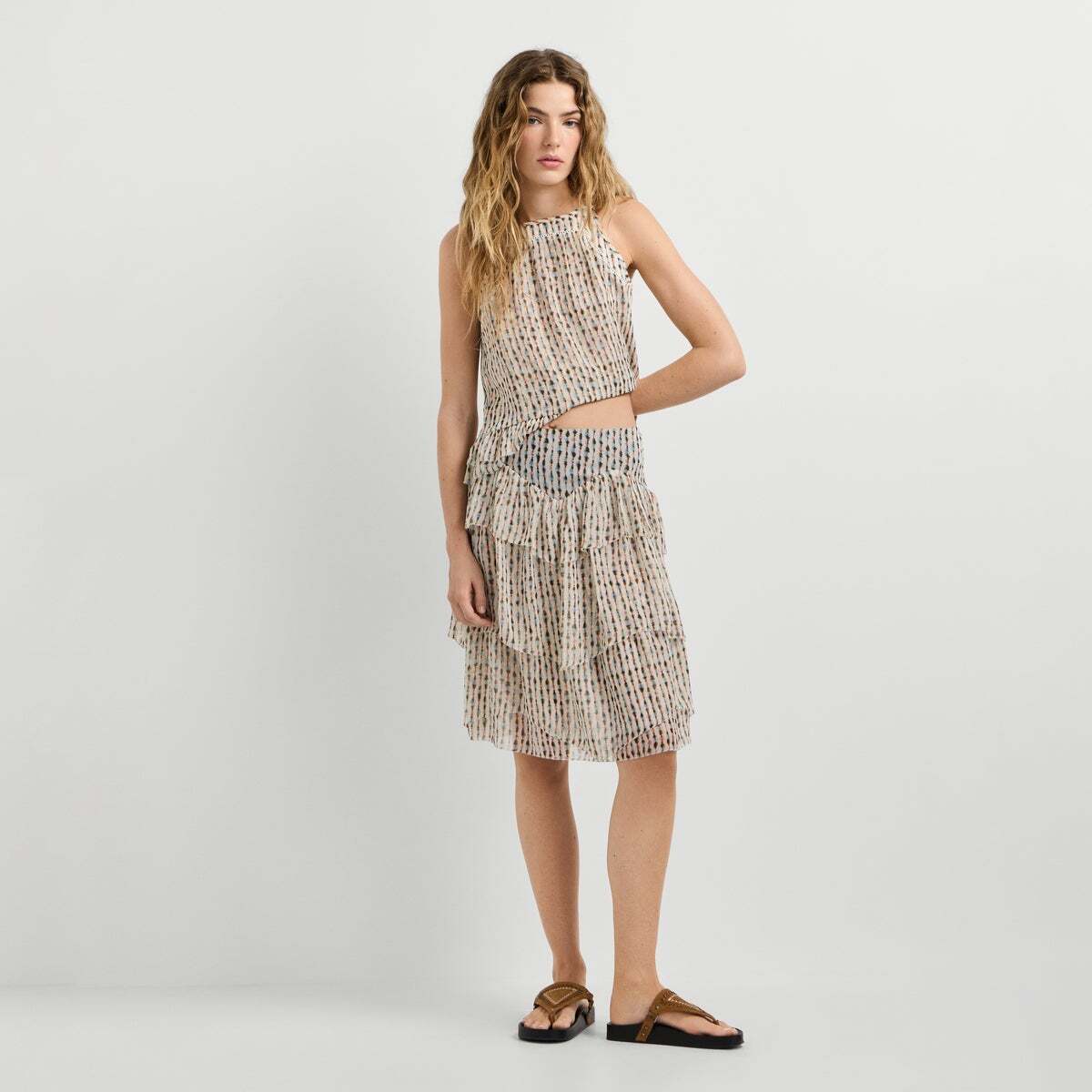 Jupe Midi Avec Volants rose poudre rose, PEPE JEANS