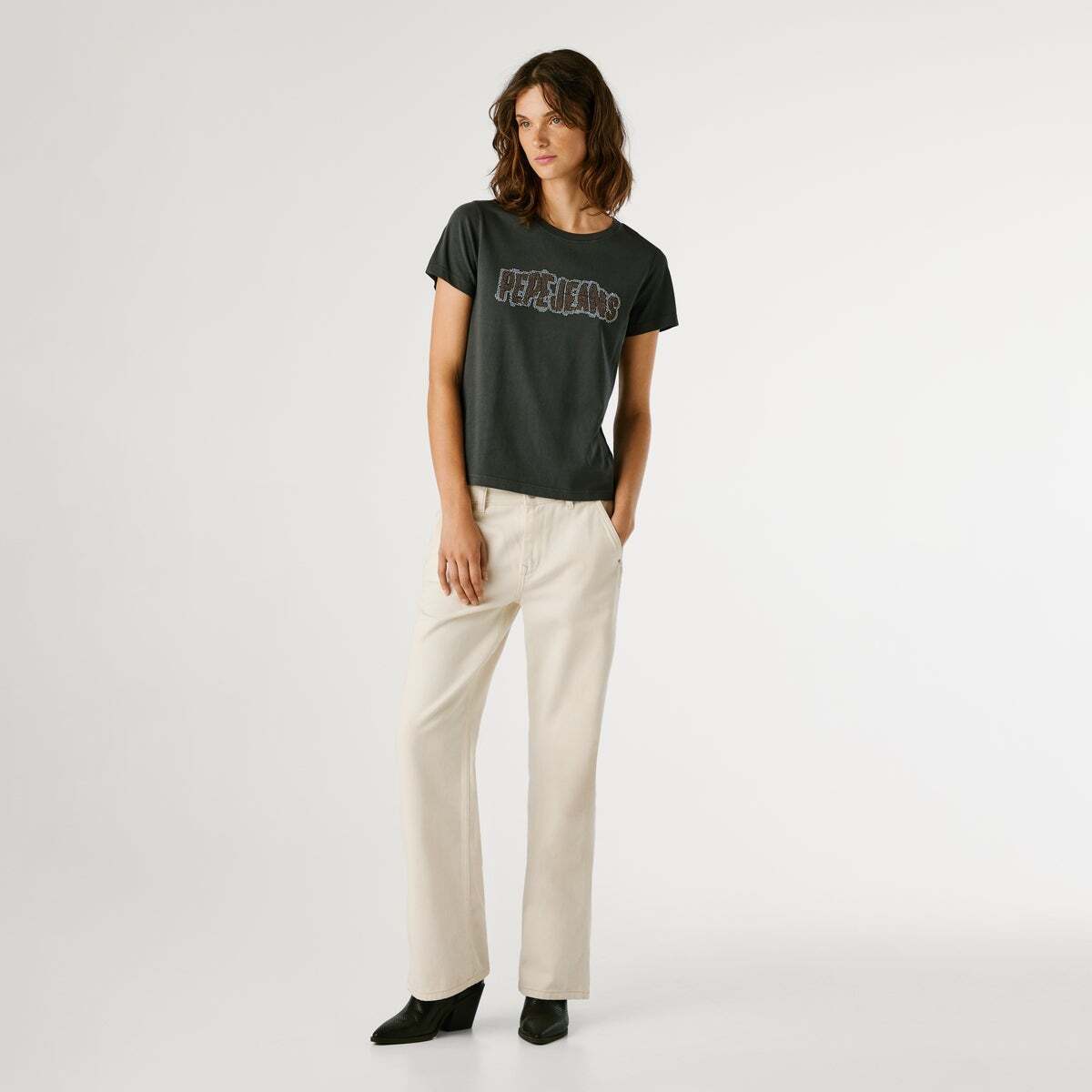 T-Shirt Avec Logo En Strass gris, PEPE JEANS