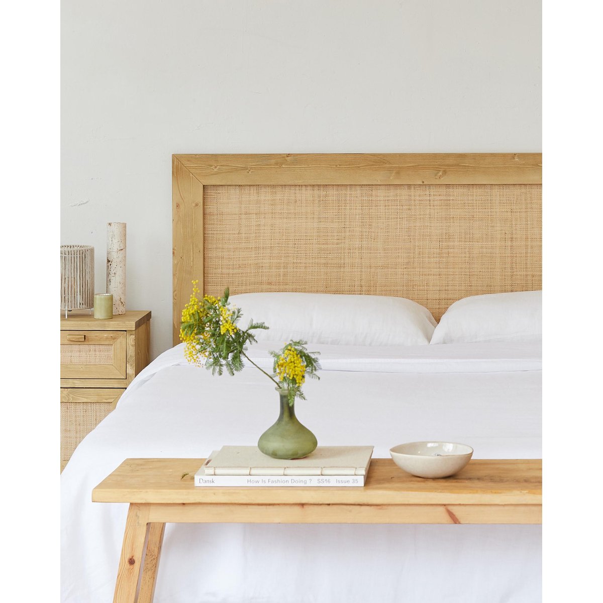 Tête de lit sapin massif et fibres naturelles naturel 190 cm - MARNIE naturel, HANNUN