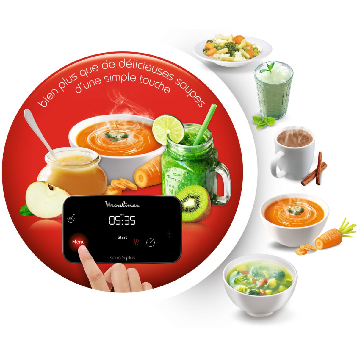 Blender chauffant SOUP et PLUS LM926B00 BLANC 2L + bol vapeur blanc, MOULINEX