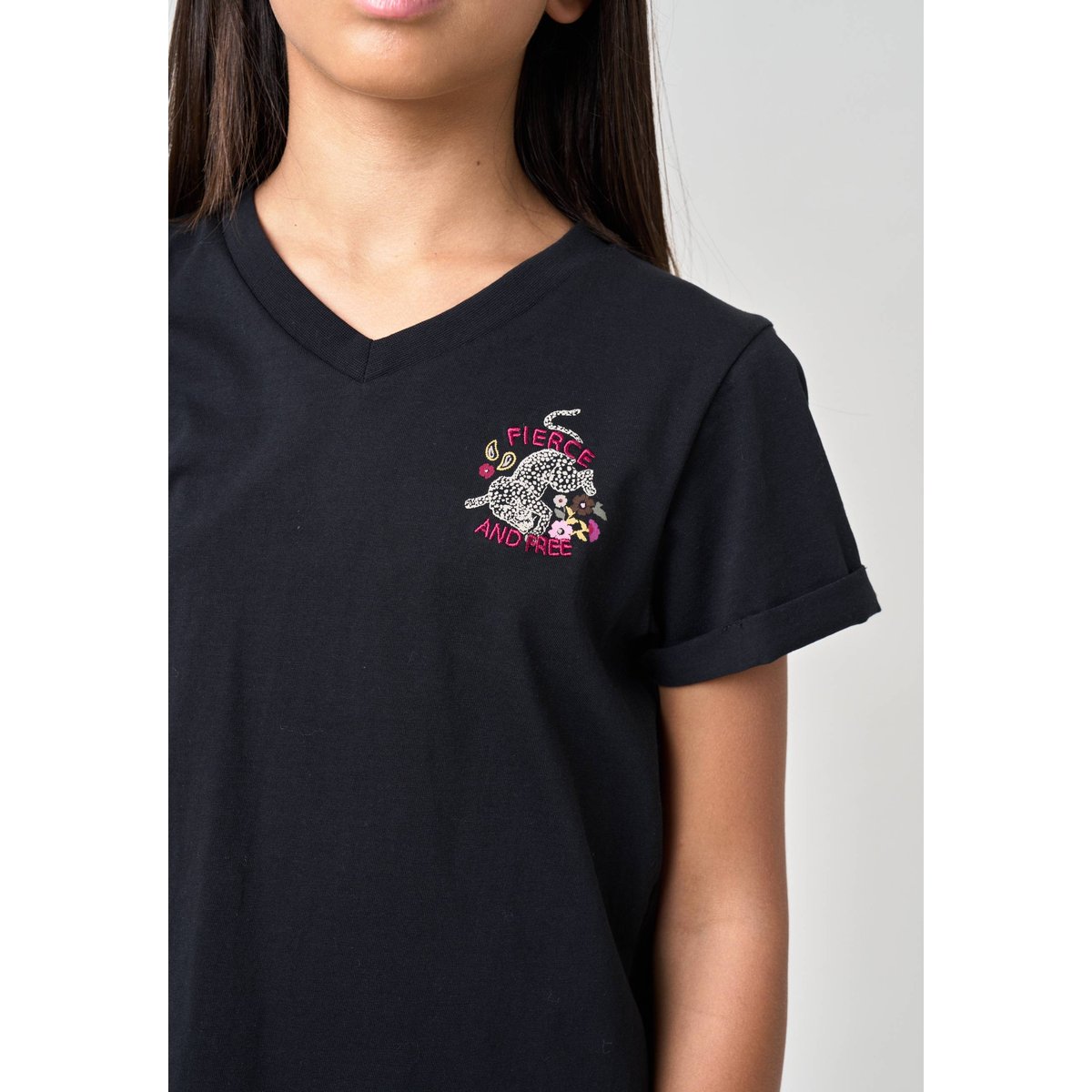 T-shirt regular fille en 100% coton imprimé graphique "fierce and free" ARMELA noir, DEELUXE