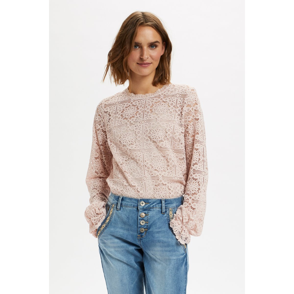Long sleeved blouse rose burnished lilac, CREAM