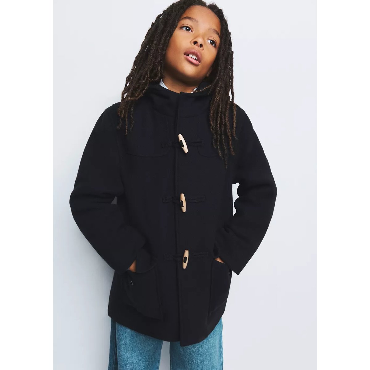 Manteau laine mélangée capuche bleu marine, MANGO KIDS