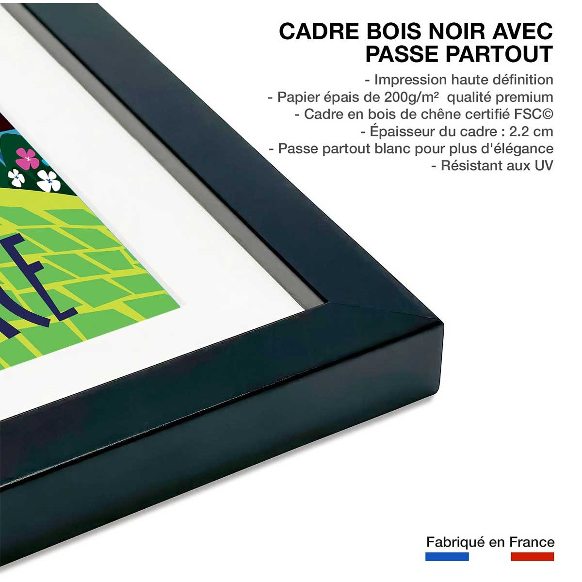 Poster de l'alsace en dodoche affiche + cadre en bois - noir, HEXOA